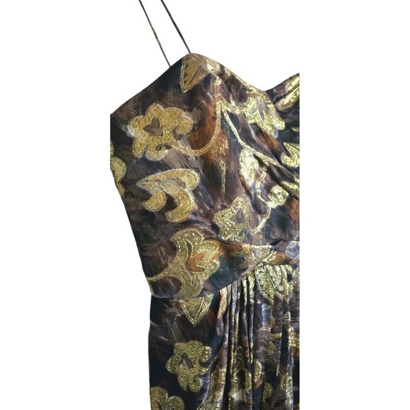 Vintage Chetta B Tiered Long Gown Women's 4 Brown Gold Silk Formal Y2k - Picture 3 of 9